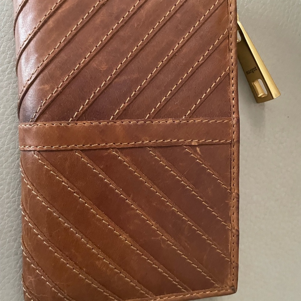 Elegant Brown Genuine Leather Wallet with Gold Detail